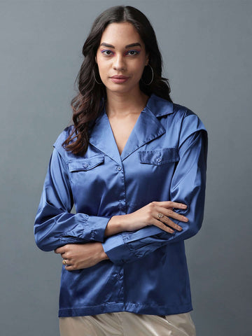 Shop Women Satin Lapel Collar Shirt Online.