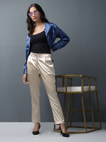 Shop Women Satin Lapel Collar Shirt Online.