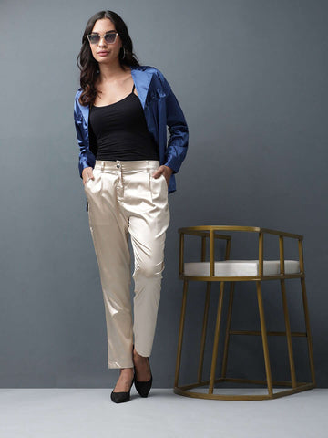 Shop Women Satin Lapel Collar Shirt Online.