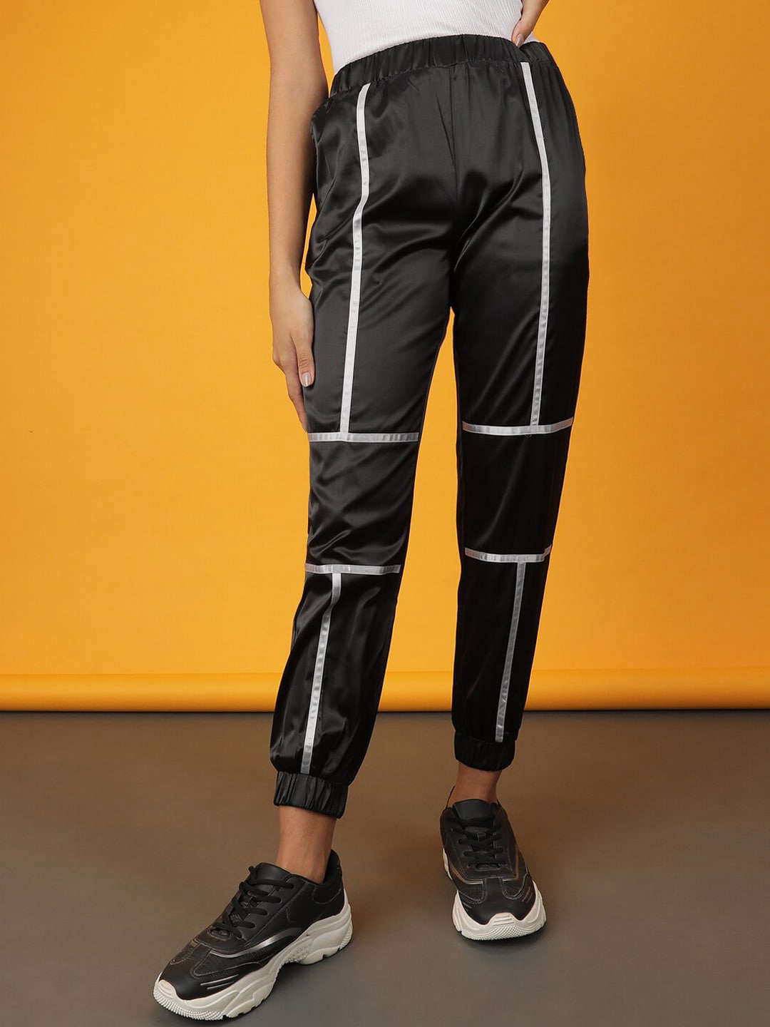 Shop Women Satin Jogger With Contrast Piping Online.