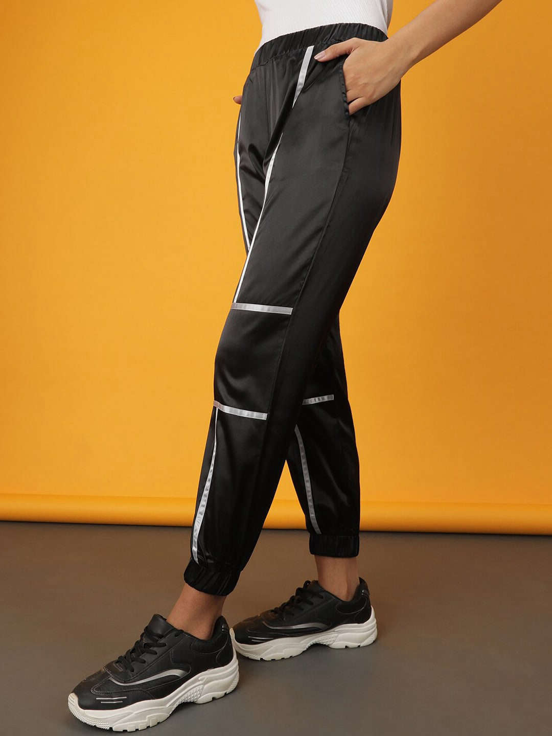 Shop Women Satin Jogger With Contrast Piping Online.