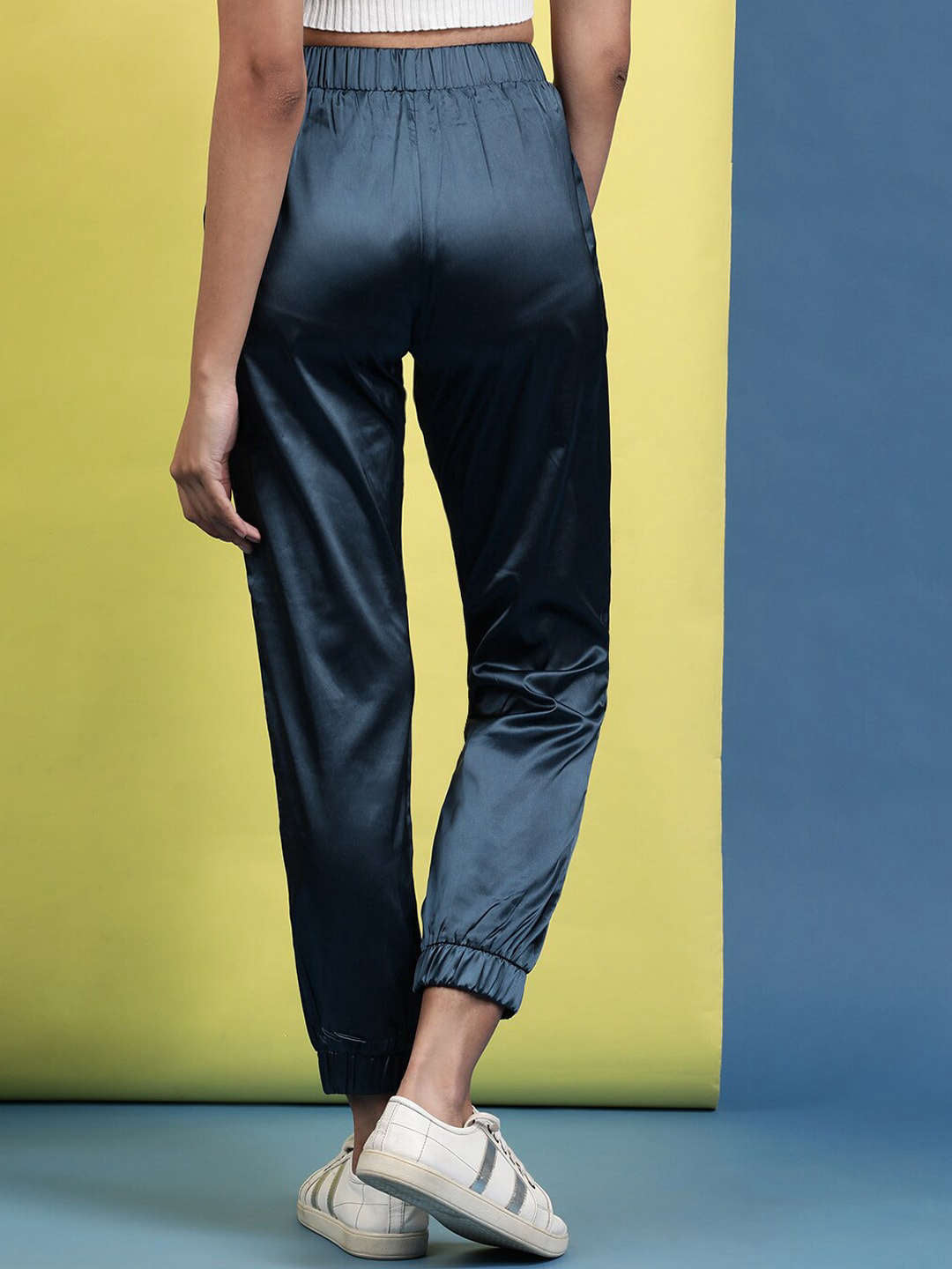 Shop Women Satin Jogger With Contrast Piping Online.