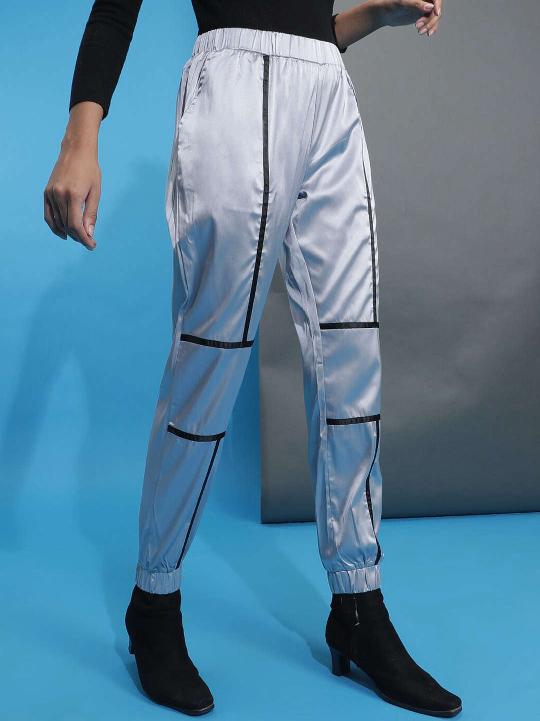 Shop Women Satin Jogger With Contrast Piping Online.