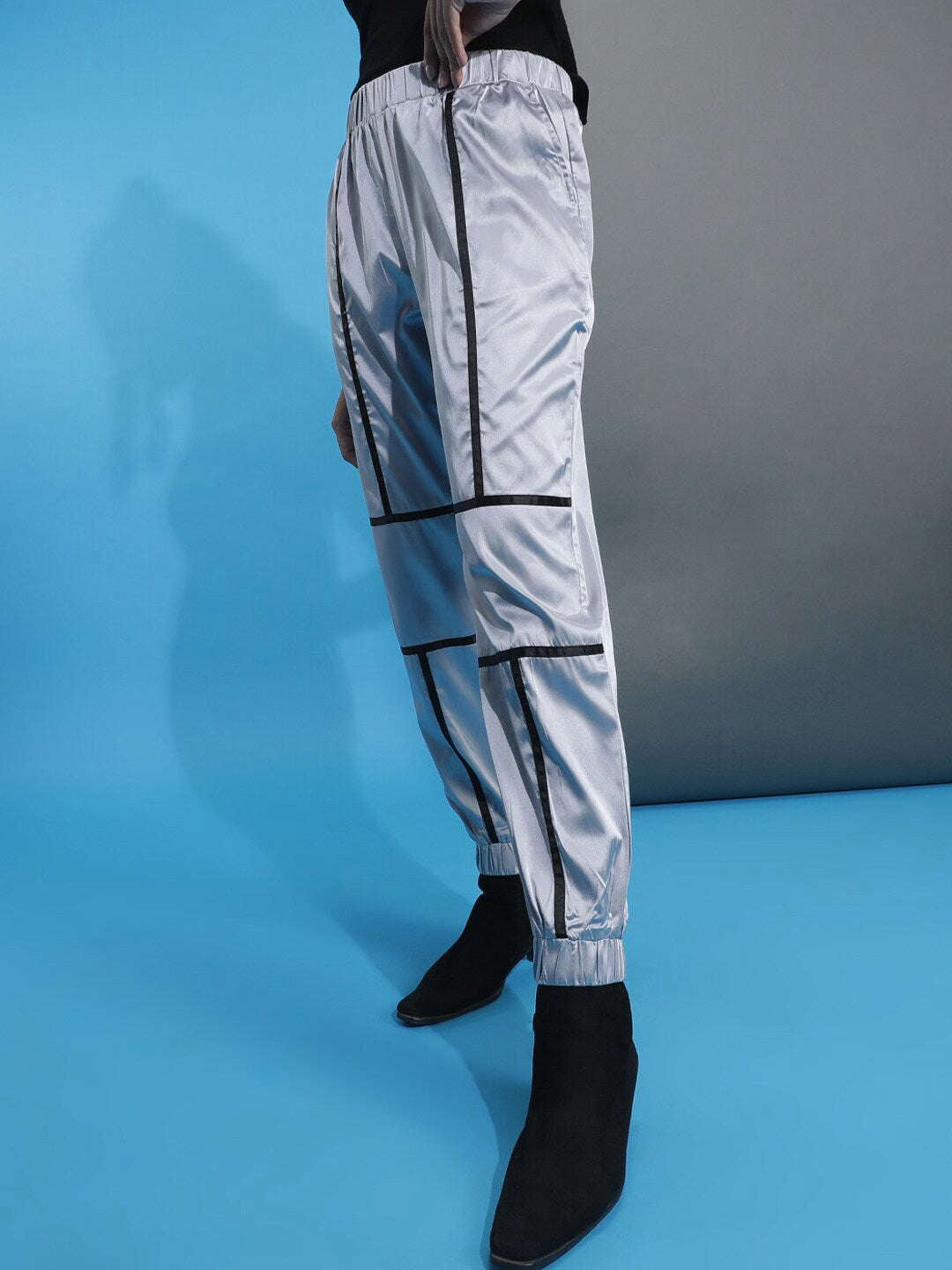 Shop Women Satin Jogger With Contrast Piping Online.