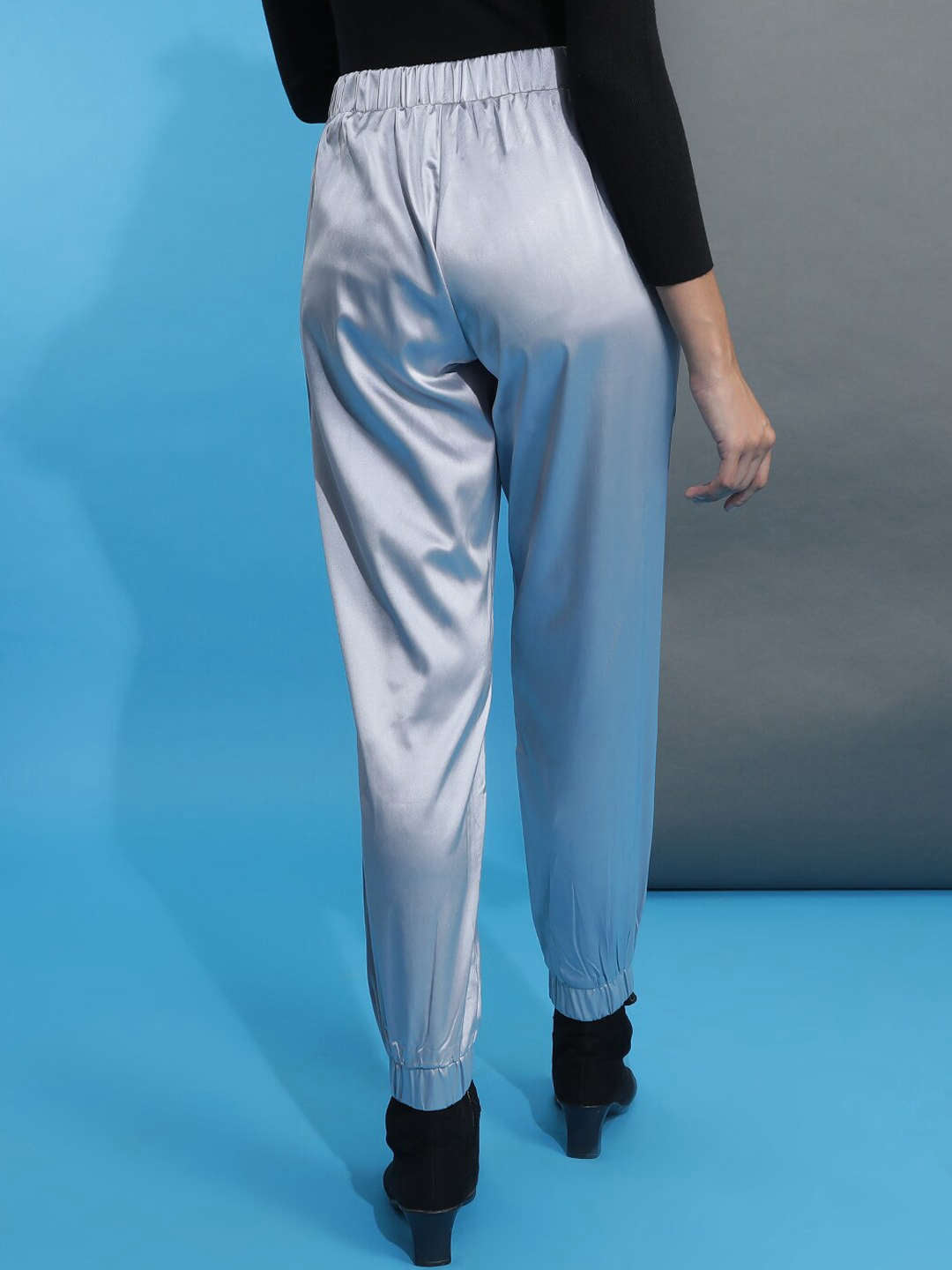 Shop Women Satin Jogger With Contrast Piping Online.