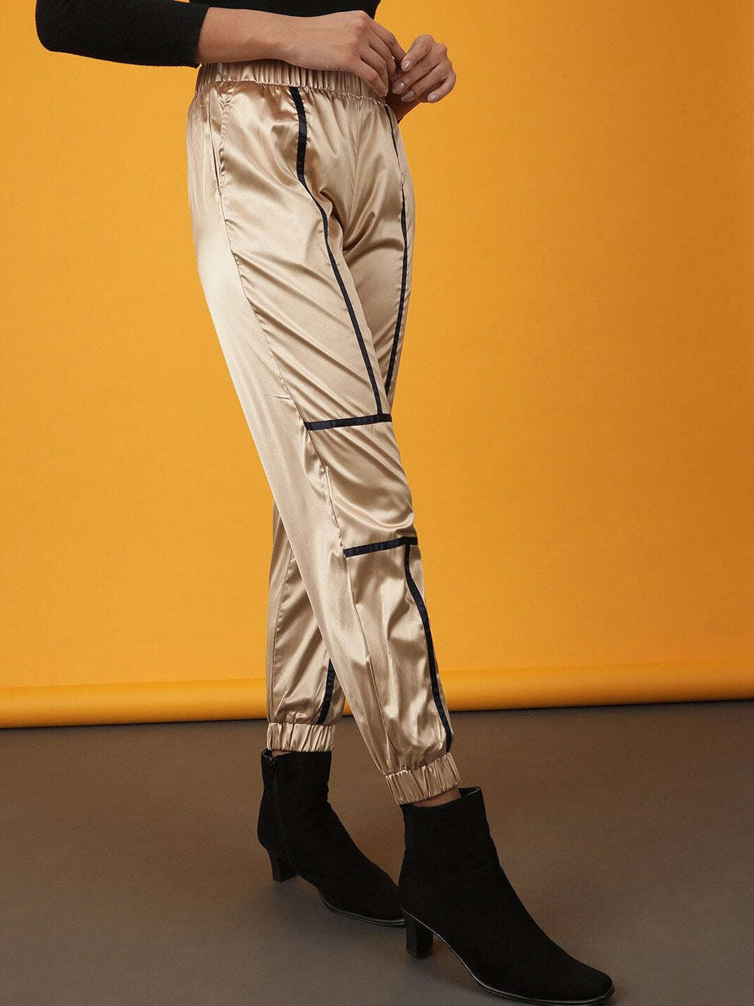 Shop Women Satin Jogger With Contrast Piping Online.