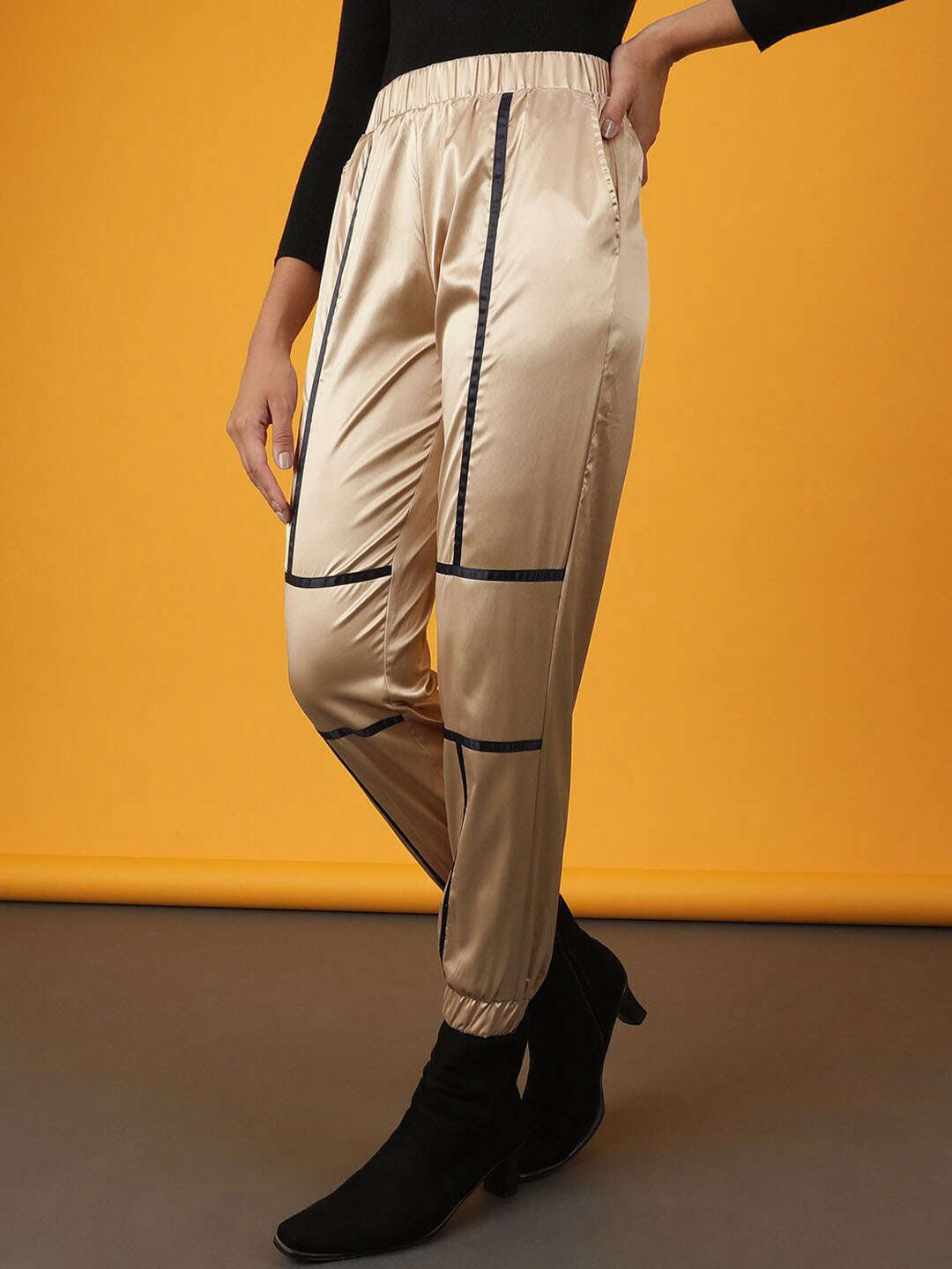 Shop Women Satin Jogger With Contrast Piping Online.