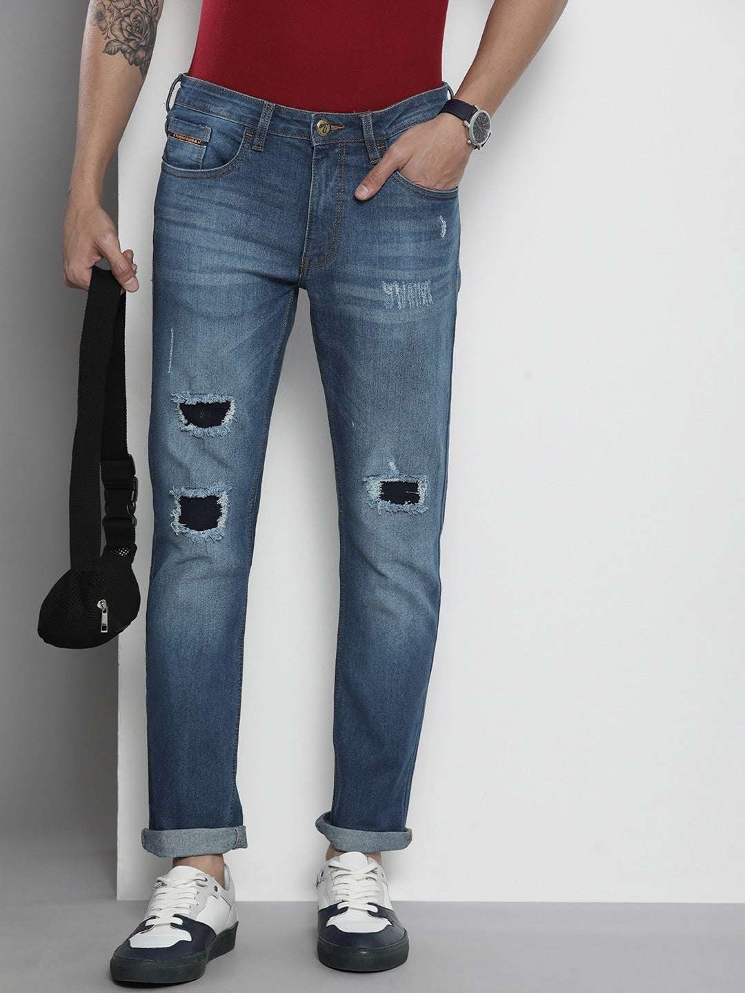 Shop Men Distressed Straight Jeans Online.