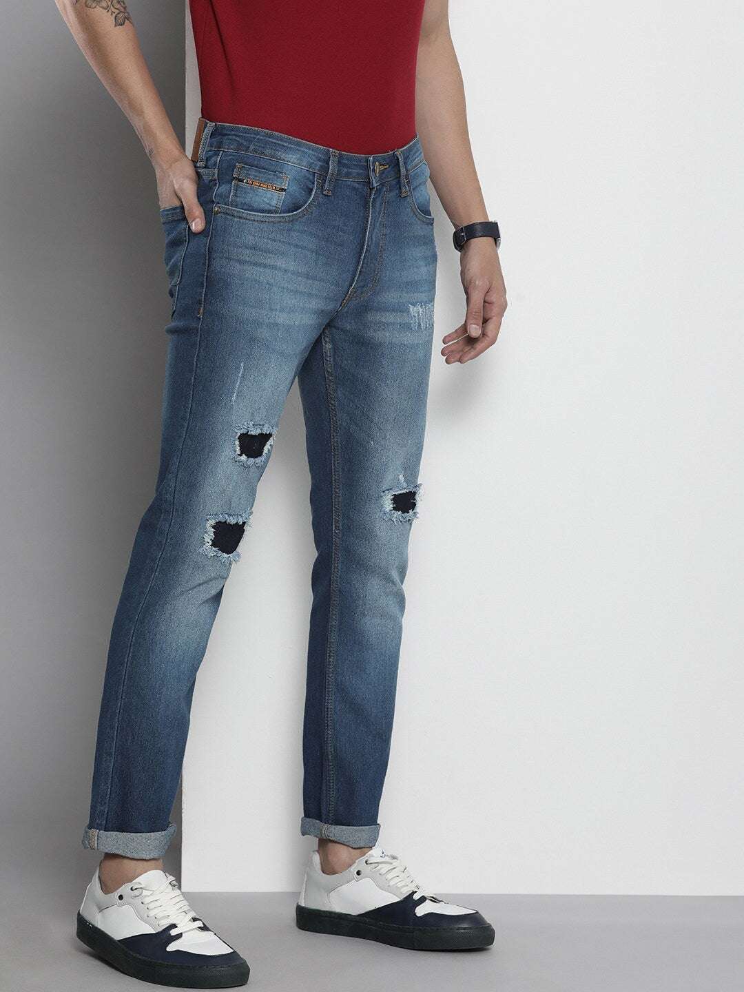 Shop Men Distressed Straight Jeans Online.