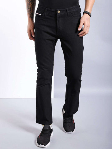 Men's Black Bootcut Solid Mid-Rise Stretchable Jeans