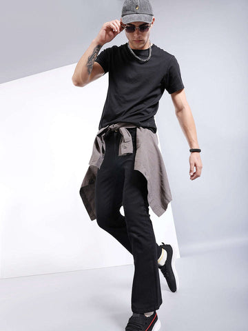 Men's Black Bootcut Solid Mid-Rise Stretchable Jeans