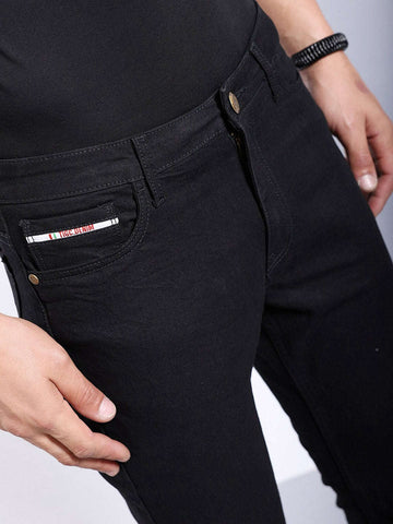 Men's Black Bootcut Solid Mid-Rise Stretchable Jeans