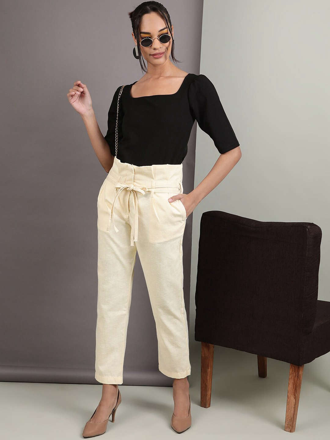 Shop Women High Waist Pleated Trouser Online.