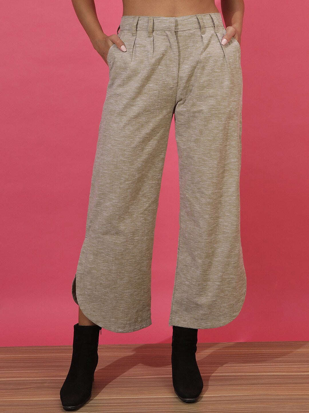 Shop Women Flare Pants With Curved Hem Online.