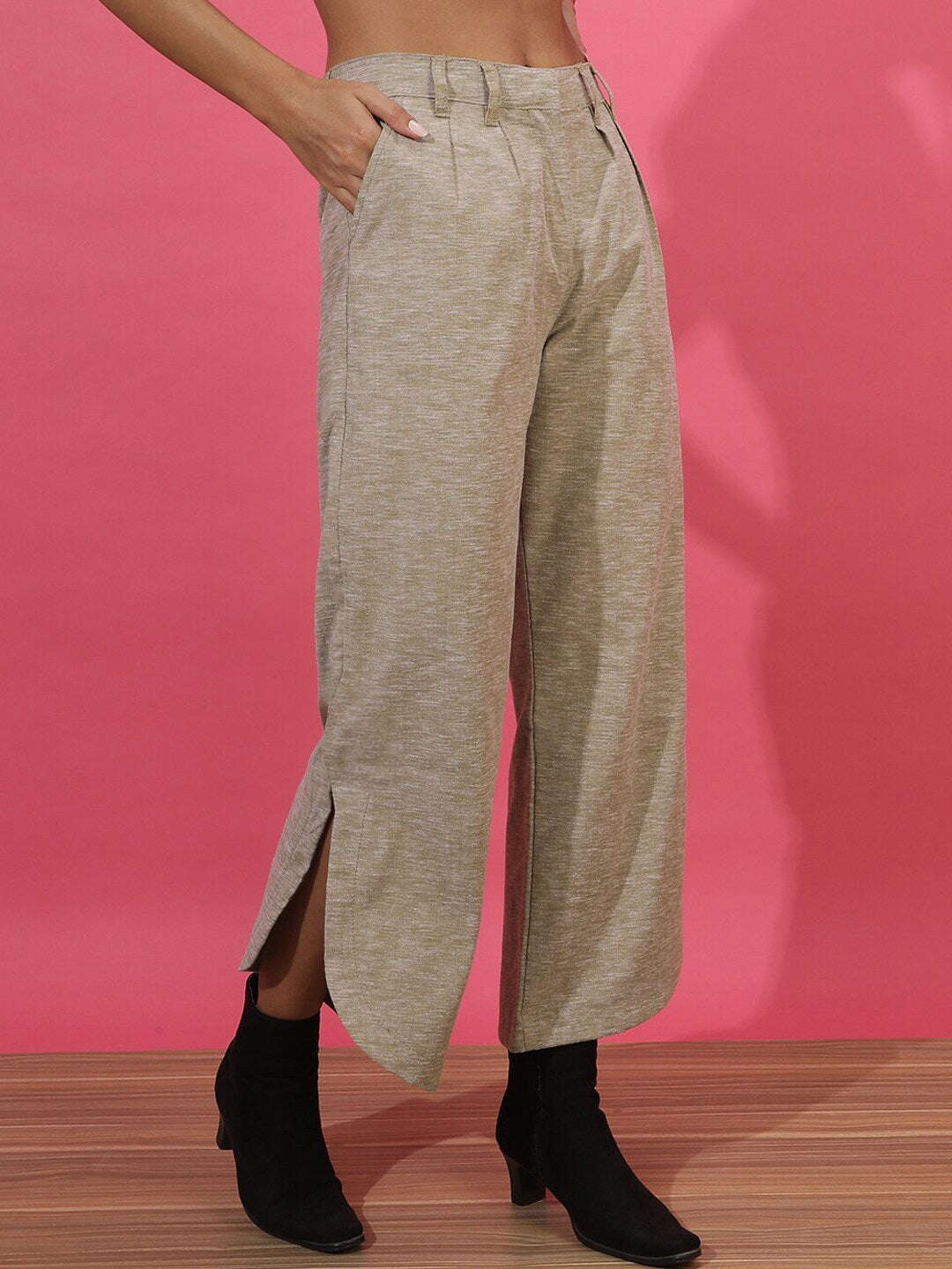 Shop Women Flare Pants With Curved Hem Online.