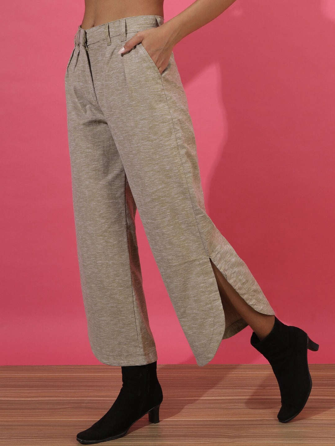 Shop Women Flare Pants With Curved Hem Online.