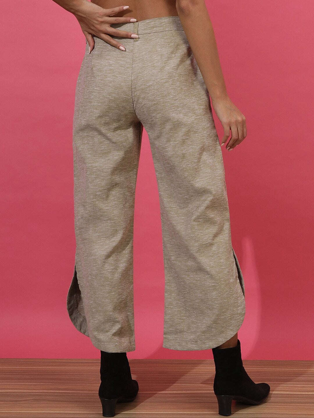 Shop Women Flare Pants With Curved Hem Online.