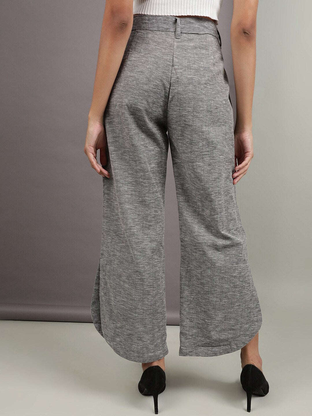 Shop Women Flare Pants With Curved Hem Online.