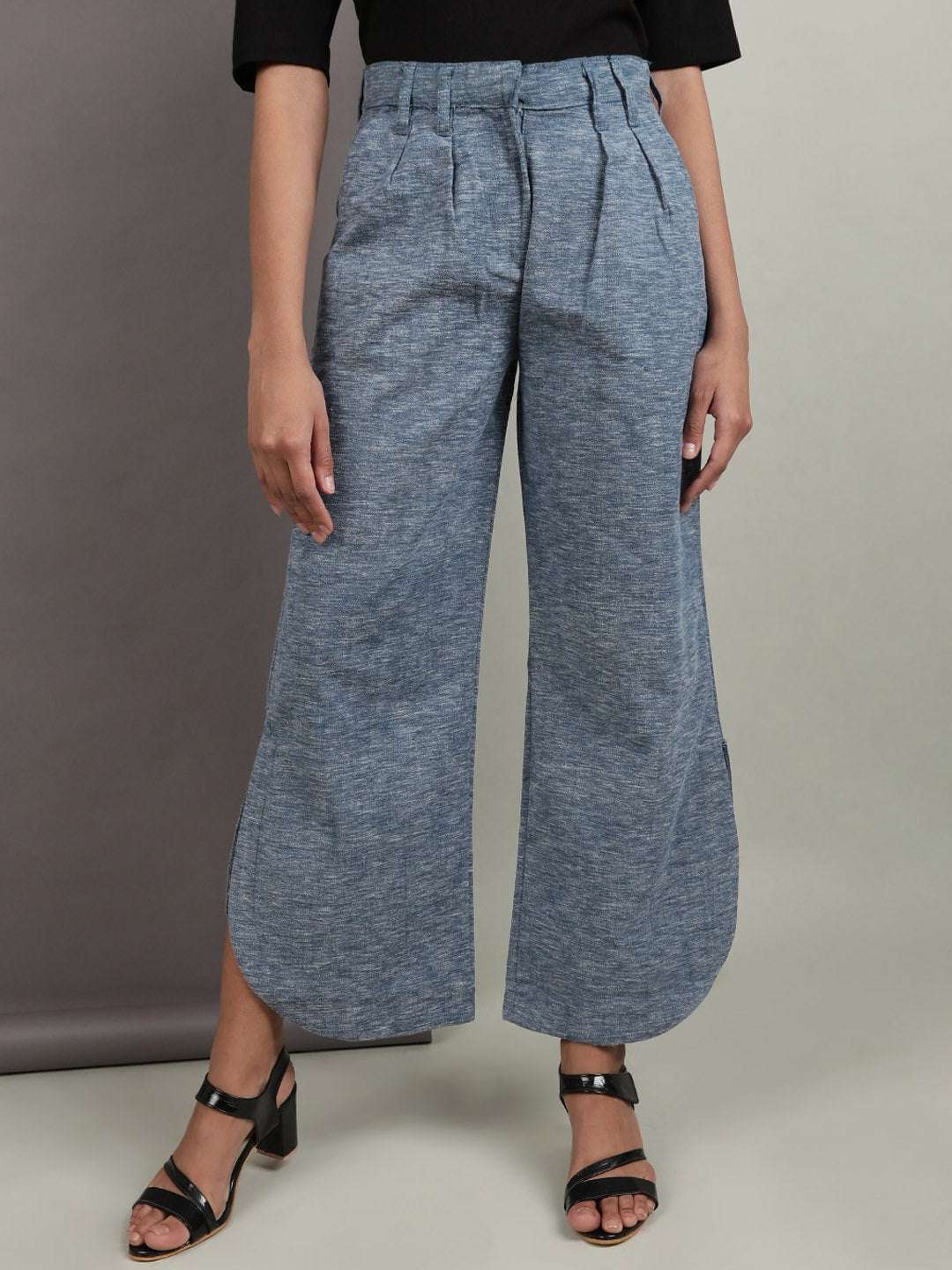 Shop Women Flare Pants With Curved Hem Online.