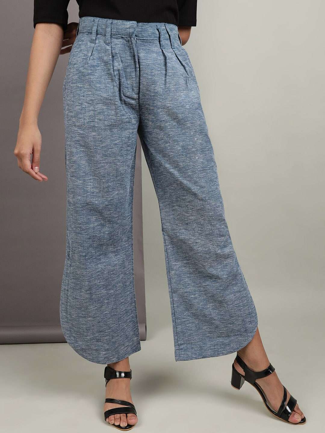 Shop Women Flare Pants With Curved Hem Online.