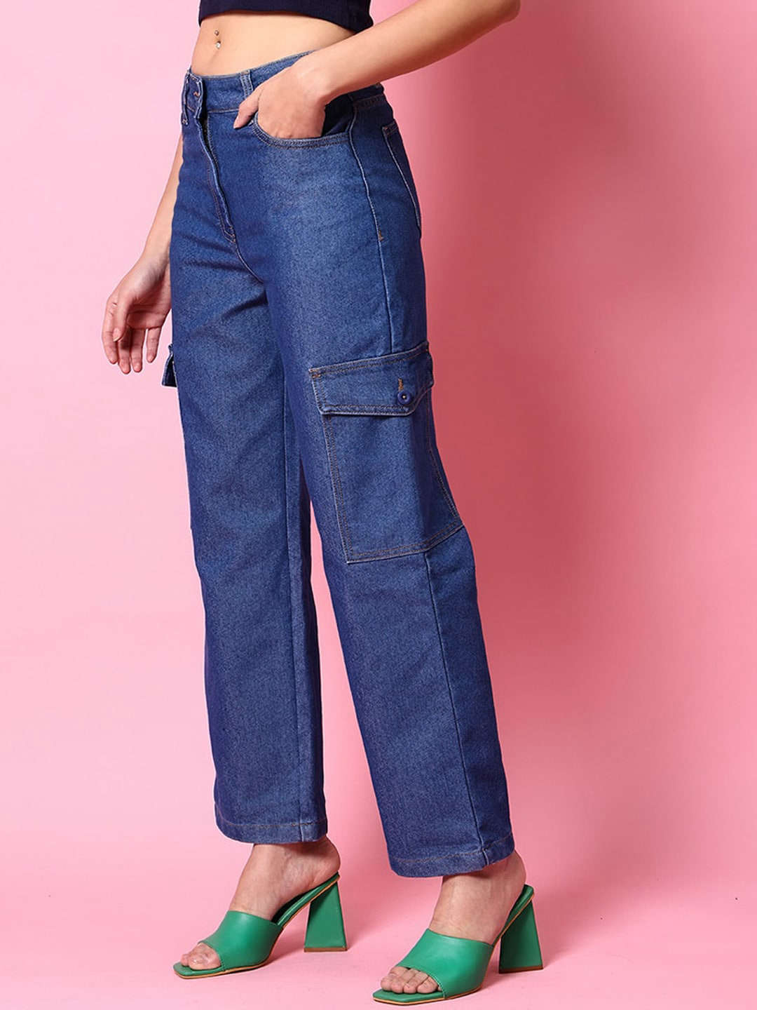 Shop Women Cargo Denim With Flap Pockets Online.