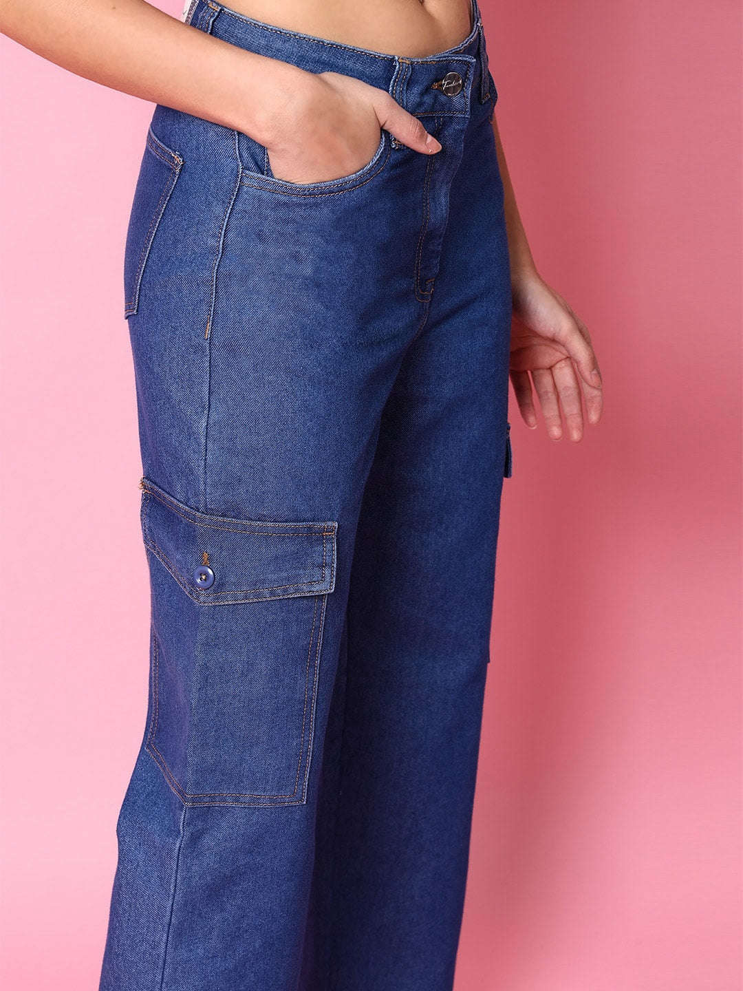 Shop Women Cargo Denim With Flap Pockets Online.