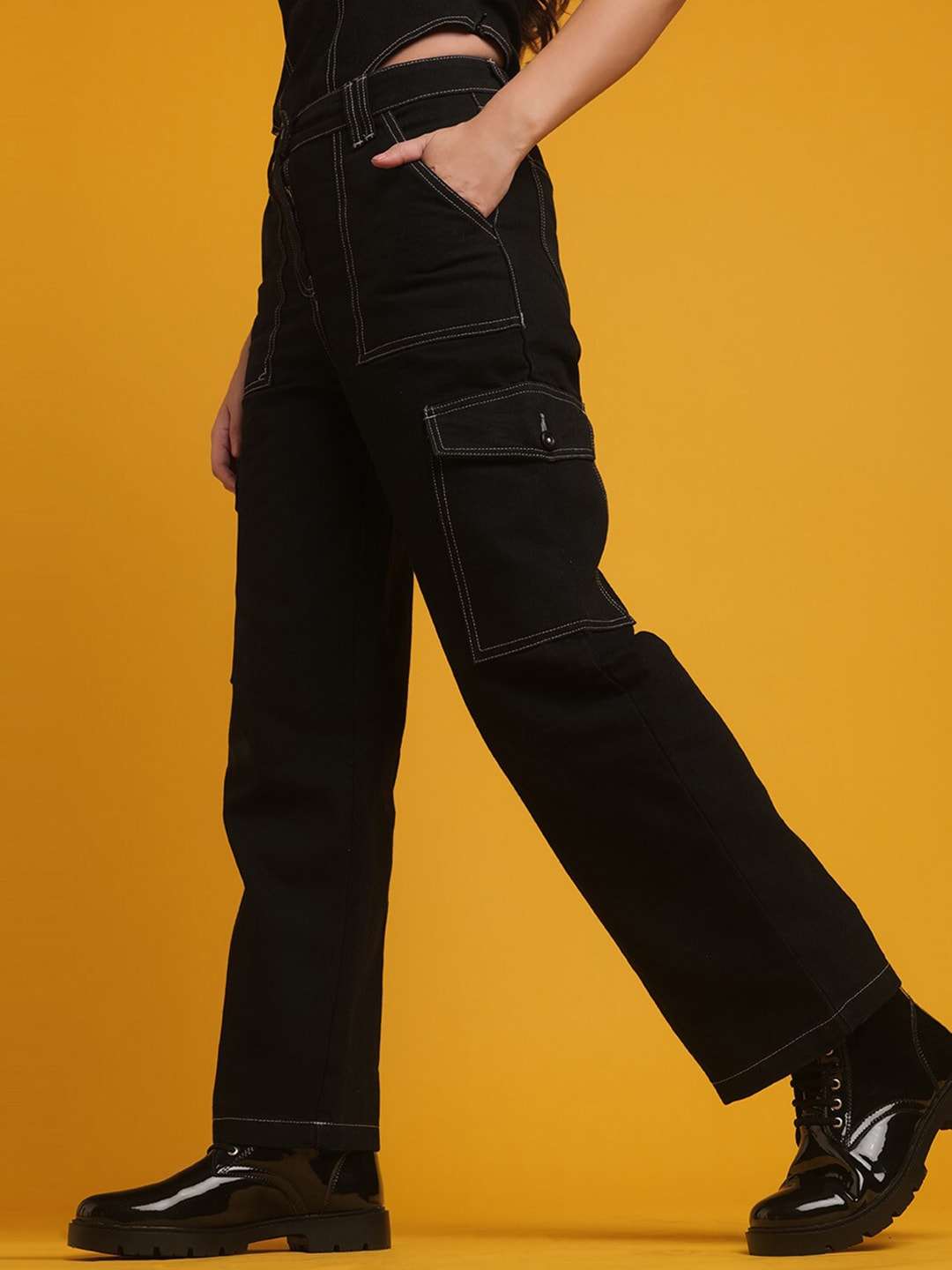 Shop Women Cargo Denim With Flap Pockets Online.