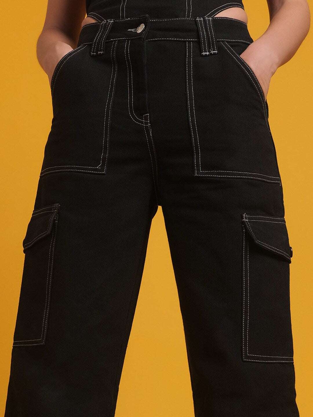 Shop Women Cargo Denim With Flap Pockets Online.