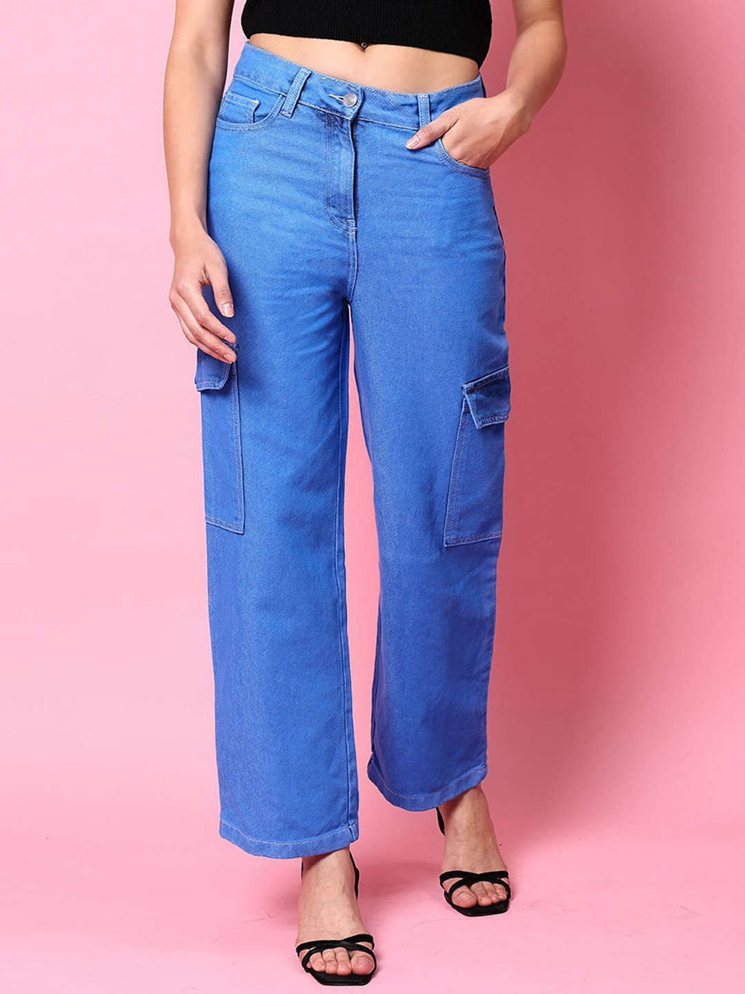 Shop Women Cargo Denim With Flap Pockets Online.