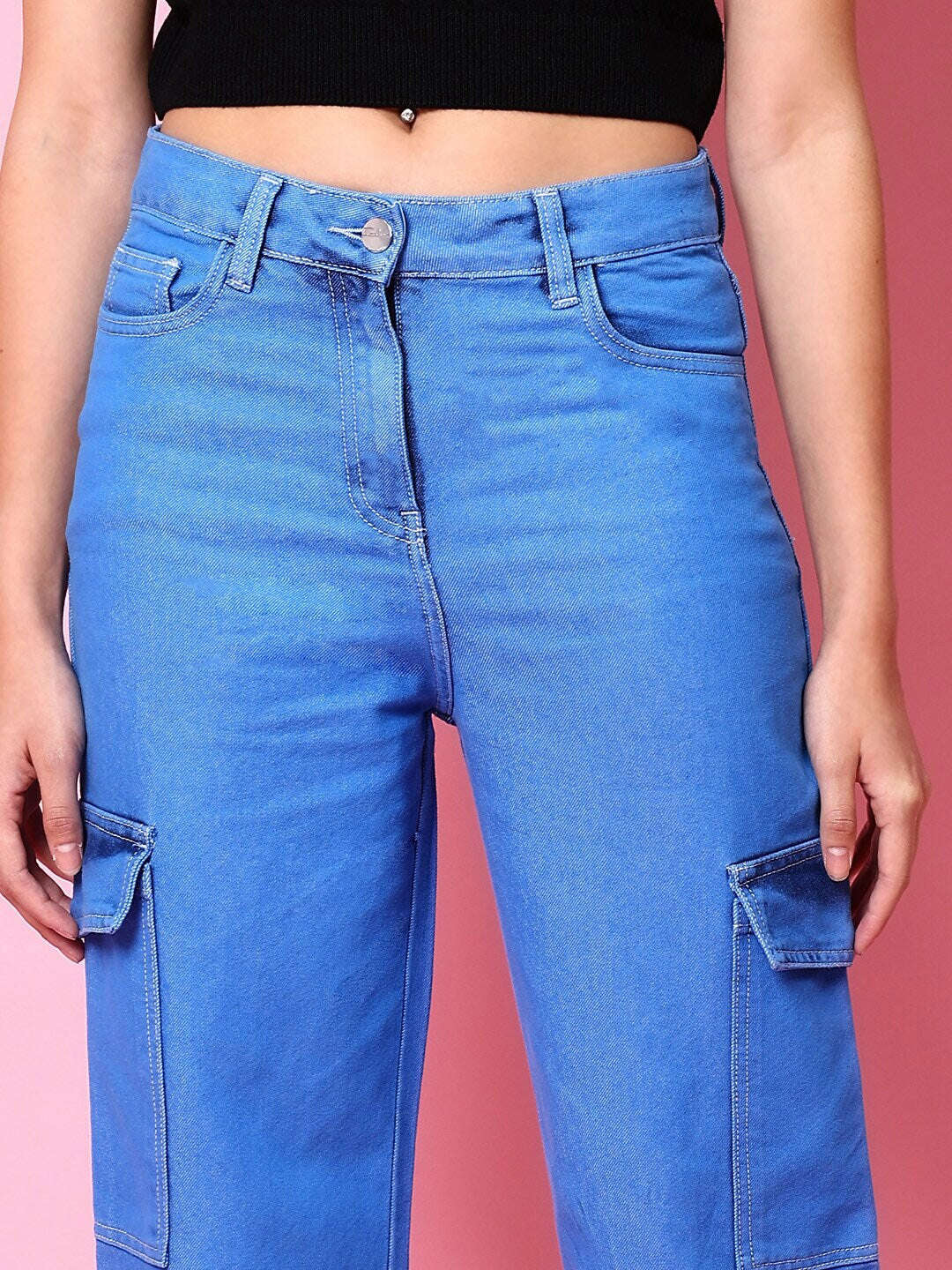 Shop Women Cargo Denim With Flap Pockets Online.