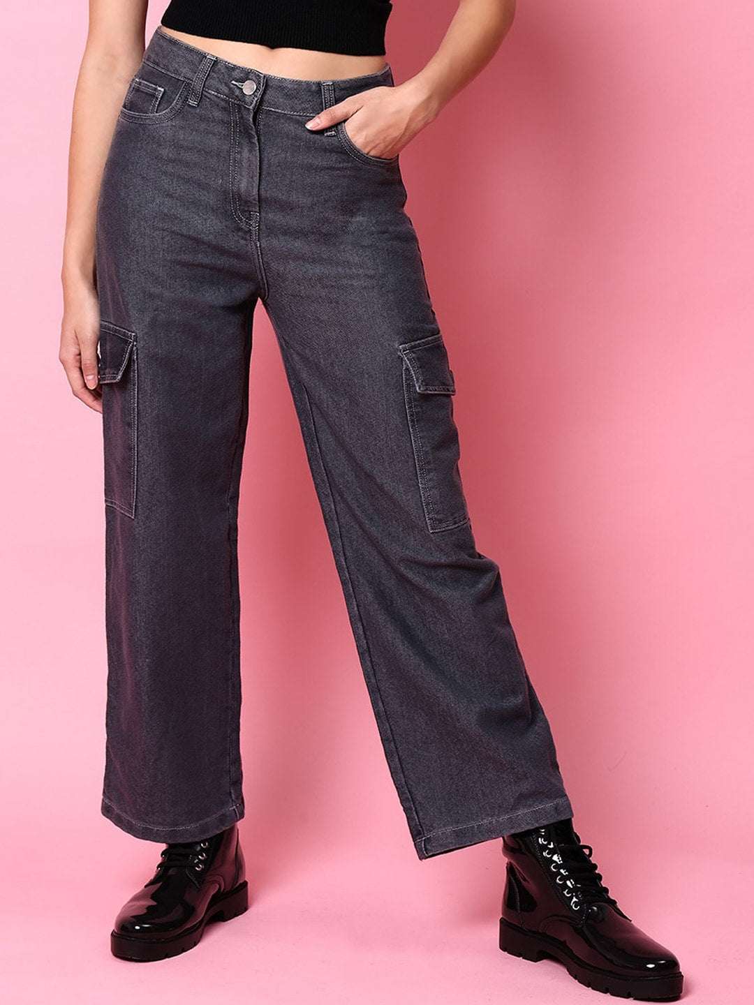 Shop Women Cargo Denim With Flap Pockets Online.