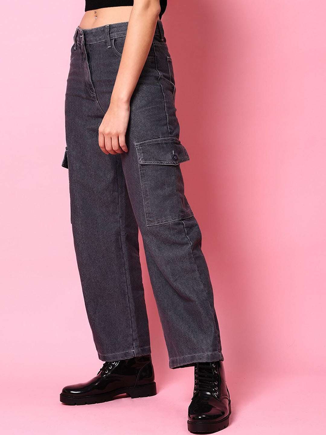 Shop Women Cargo Denim With Flap Pockets Online.