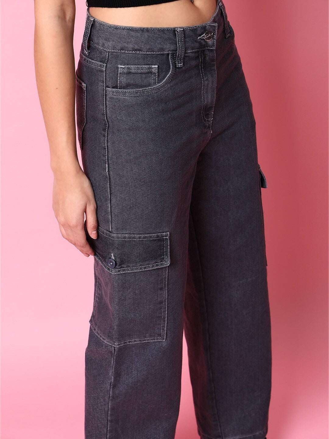 Shop Women Cargo Denim With Flap Pockets Online.