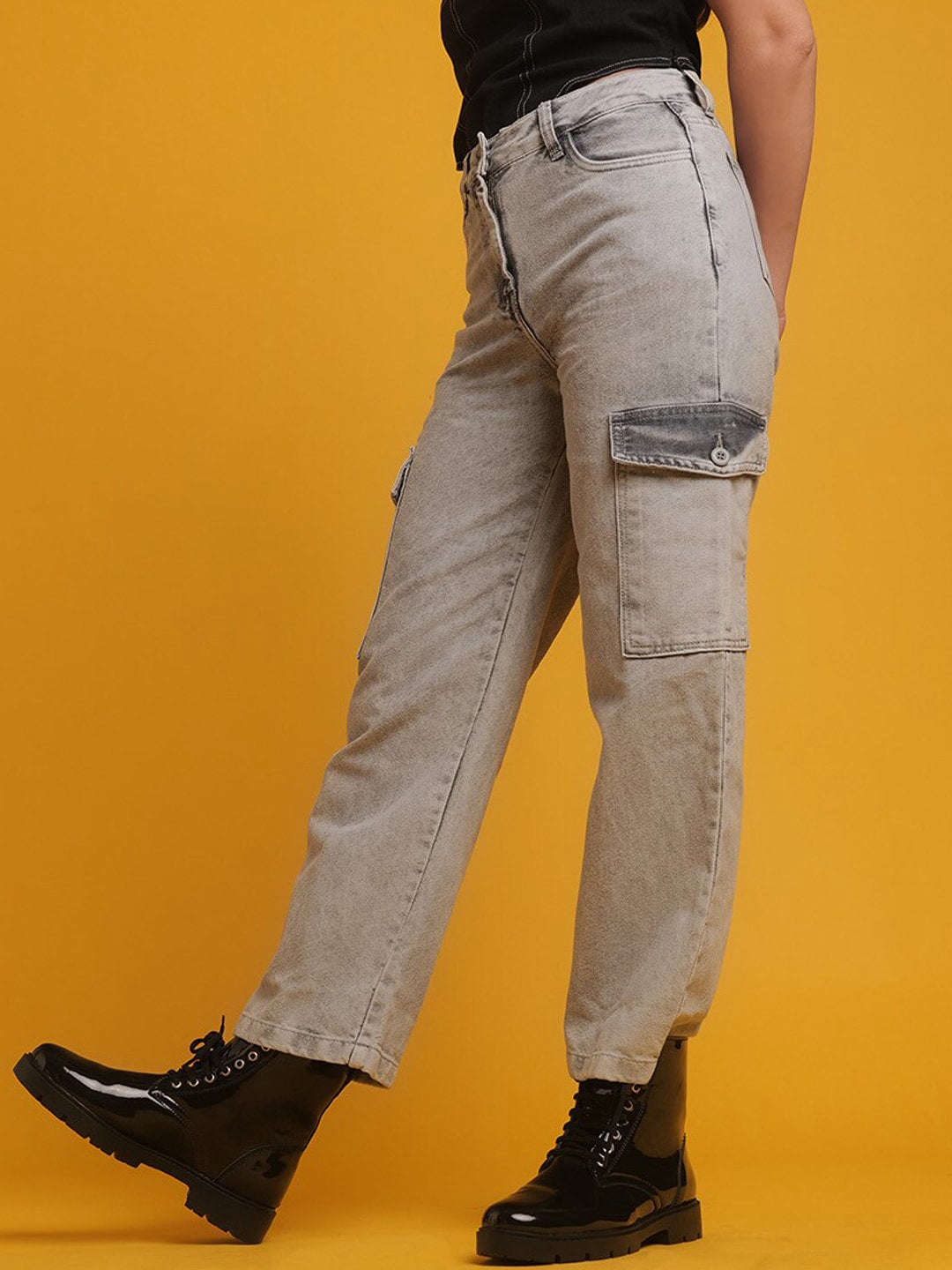 Shop Women Cargo Denim With Flap Pockets Online.