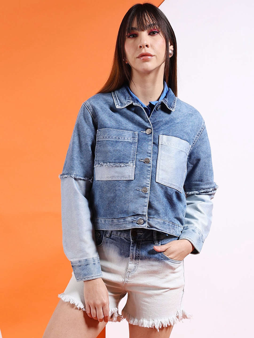 Shop Women Reverse Denim Contrast Jacket Online.