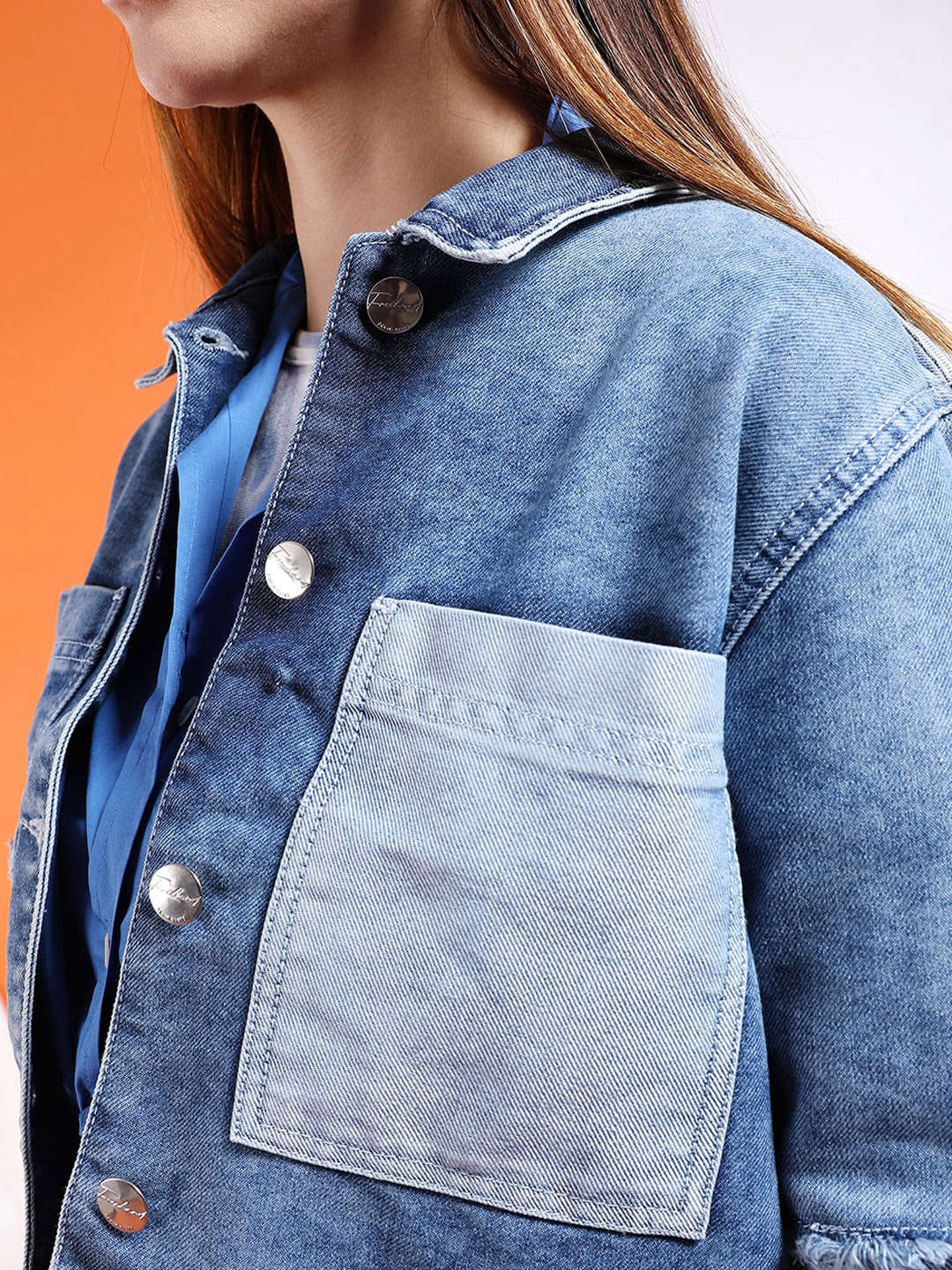 Shop Women Reverse Denim Contrast Jacket Online.