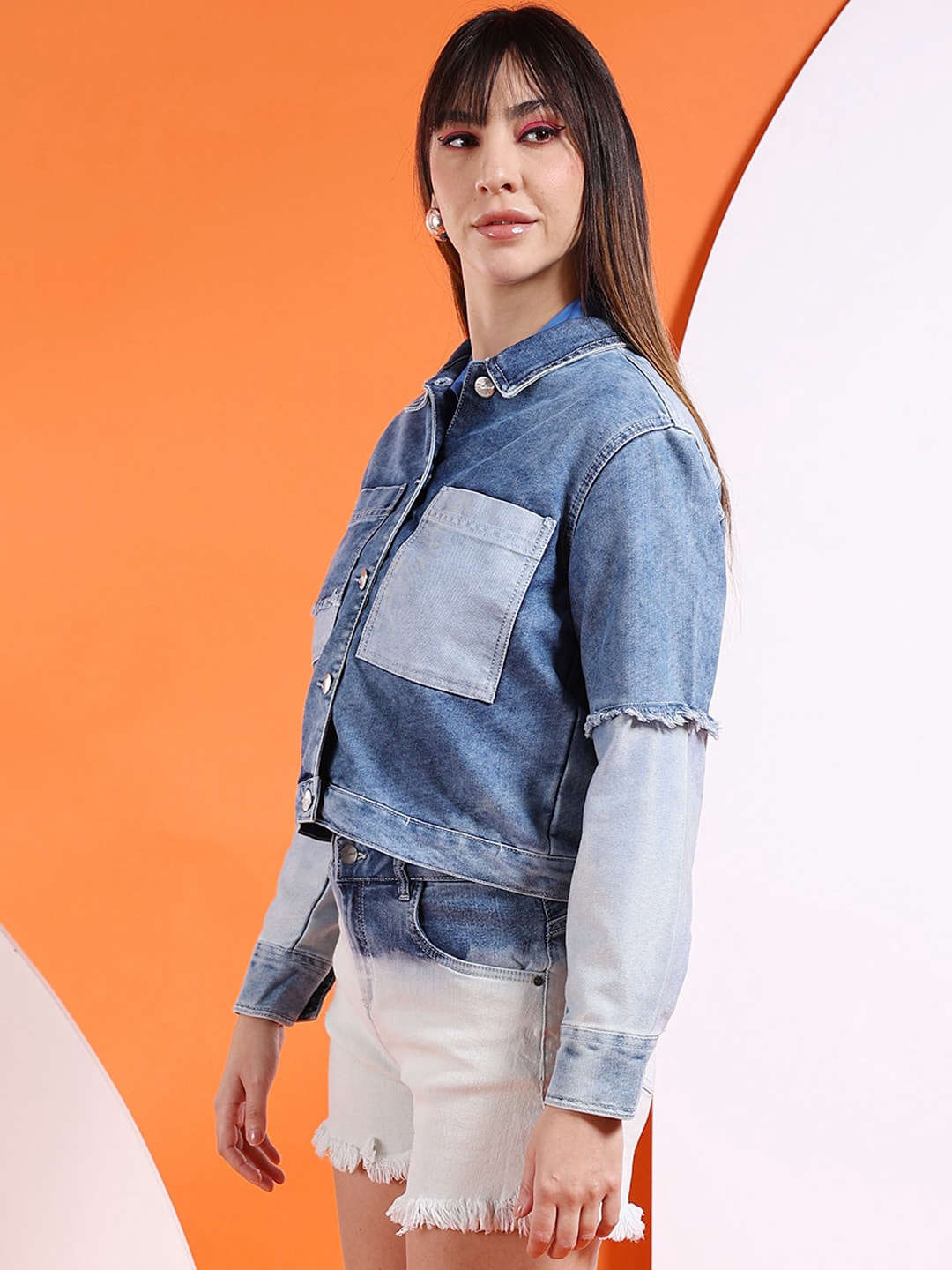 Shop Women Reverse Denim Contrast Jacket Online.