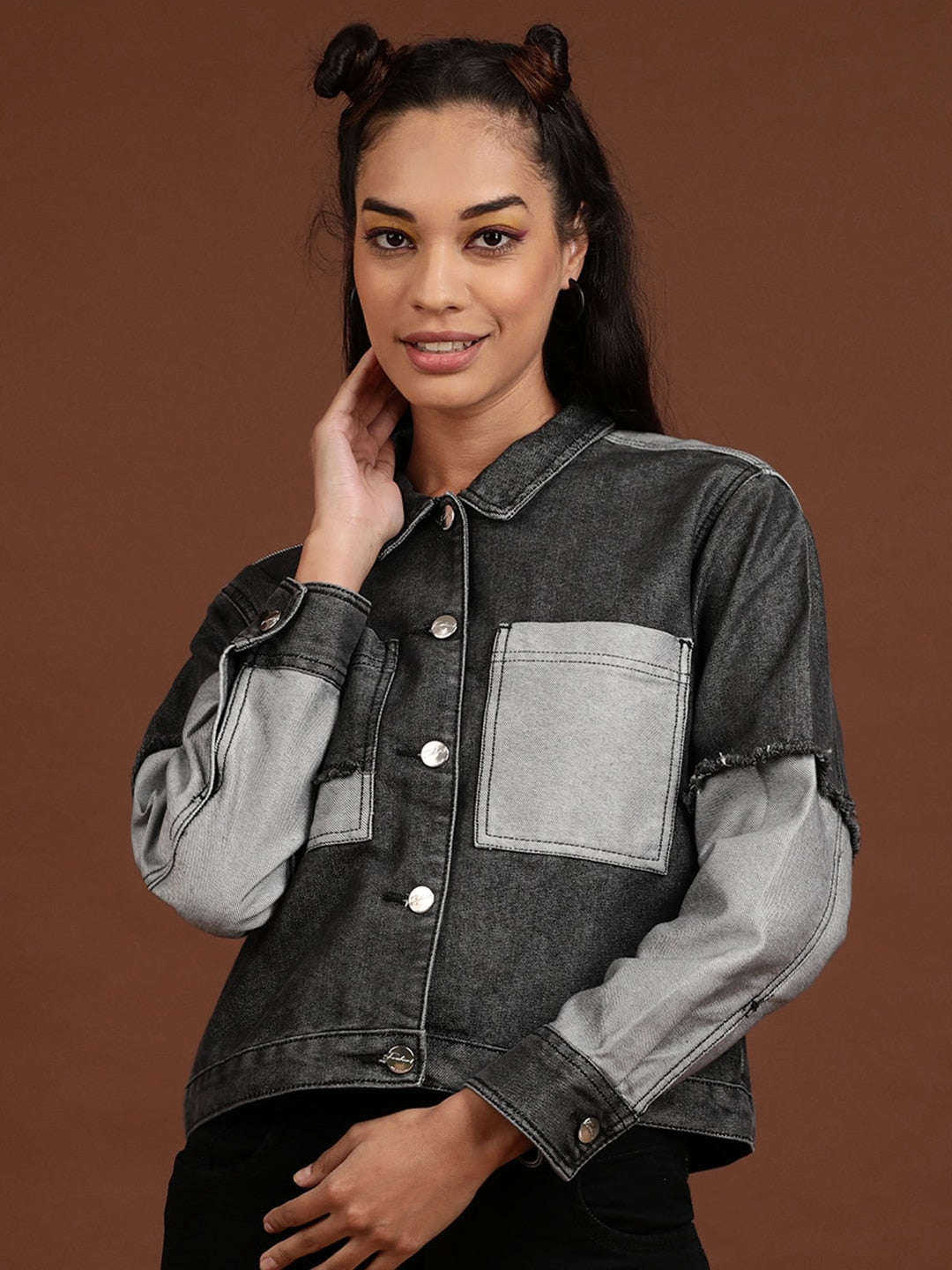 Shop Women Reverse Denim Contrast Jacket Online.