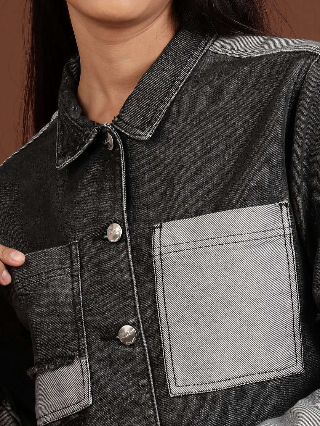 Shop Women Reverse Denim Contrast Jacket Online.