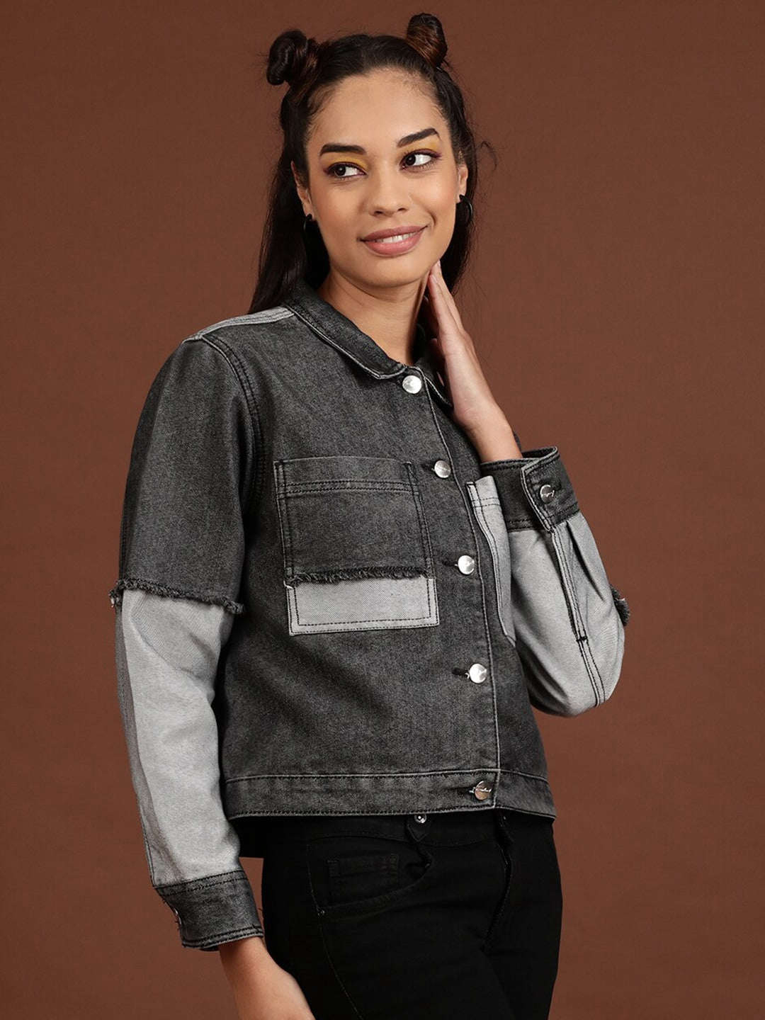 Shop Women Reverse Denim Contrast Jacket Online.