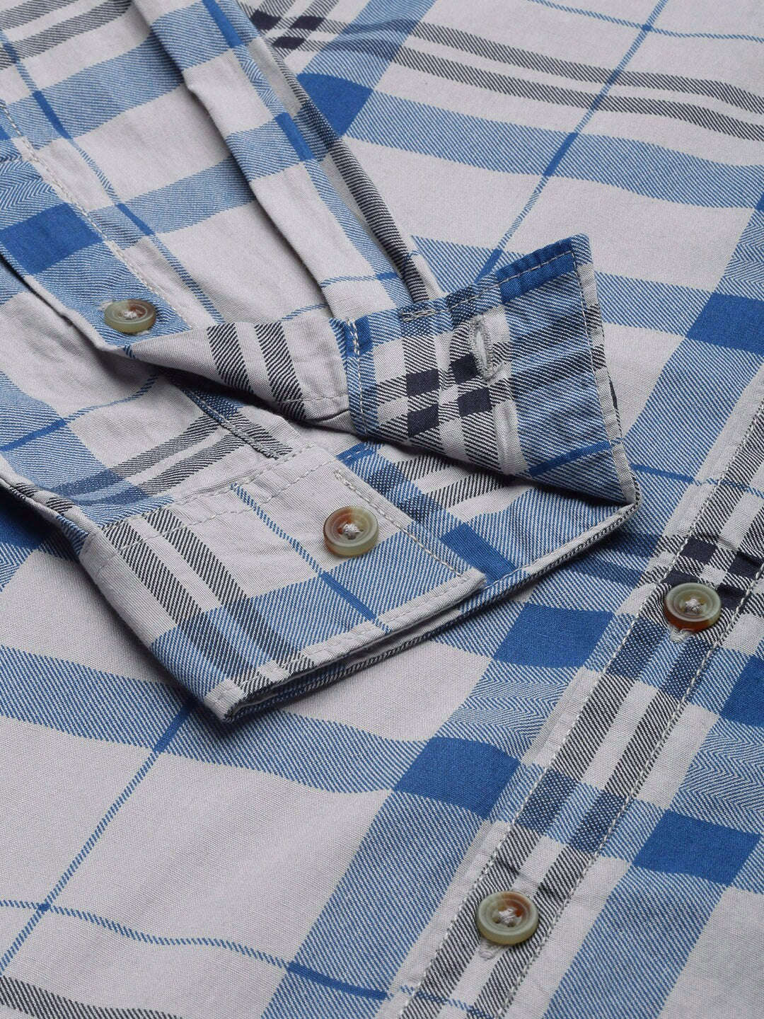 Shop Men Checked Shirt Online | New_0722-SH317-02-Grey-S