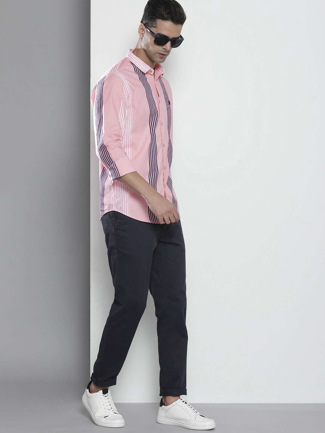 Shop Men Striped Pink Shirt Online.