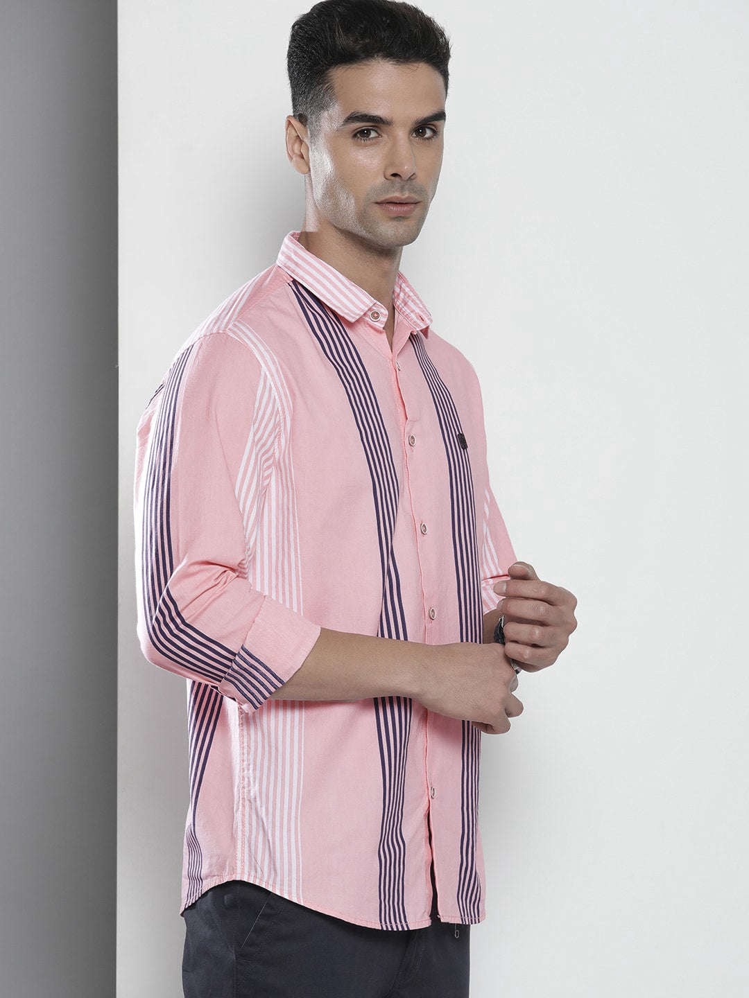 Shop Men Striped Pink Shirt Online.