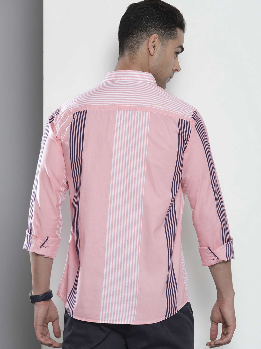 Shop Men Striped Pink Shirt Online.