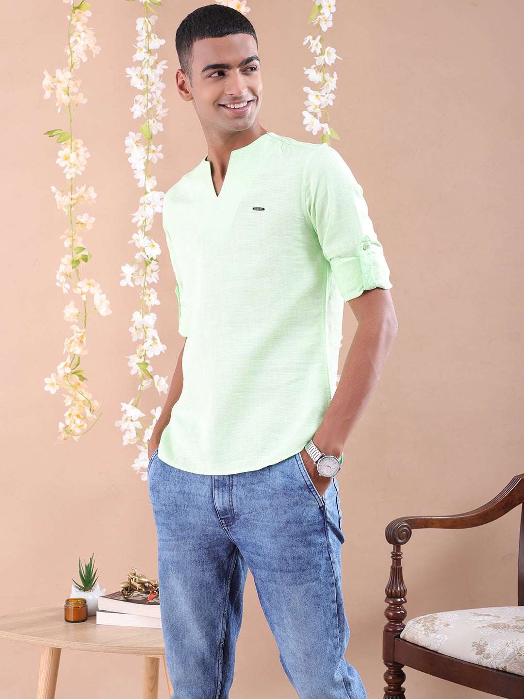 Shop Men V-Neck Kurta Online.