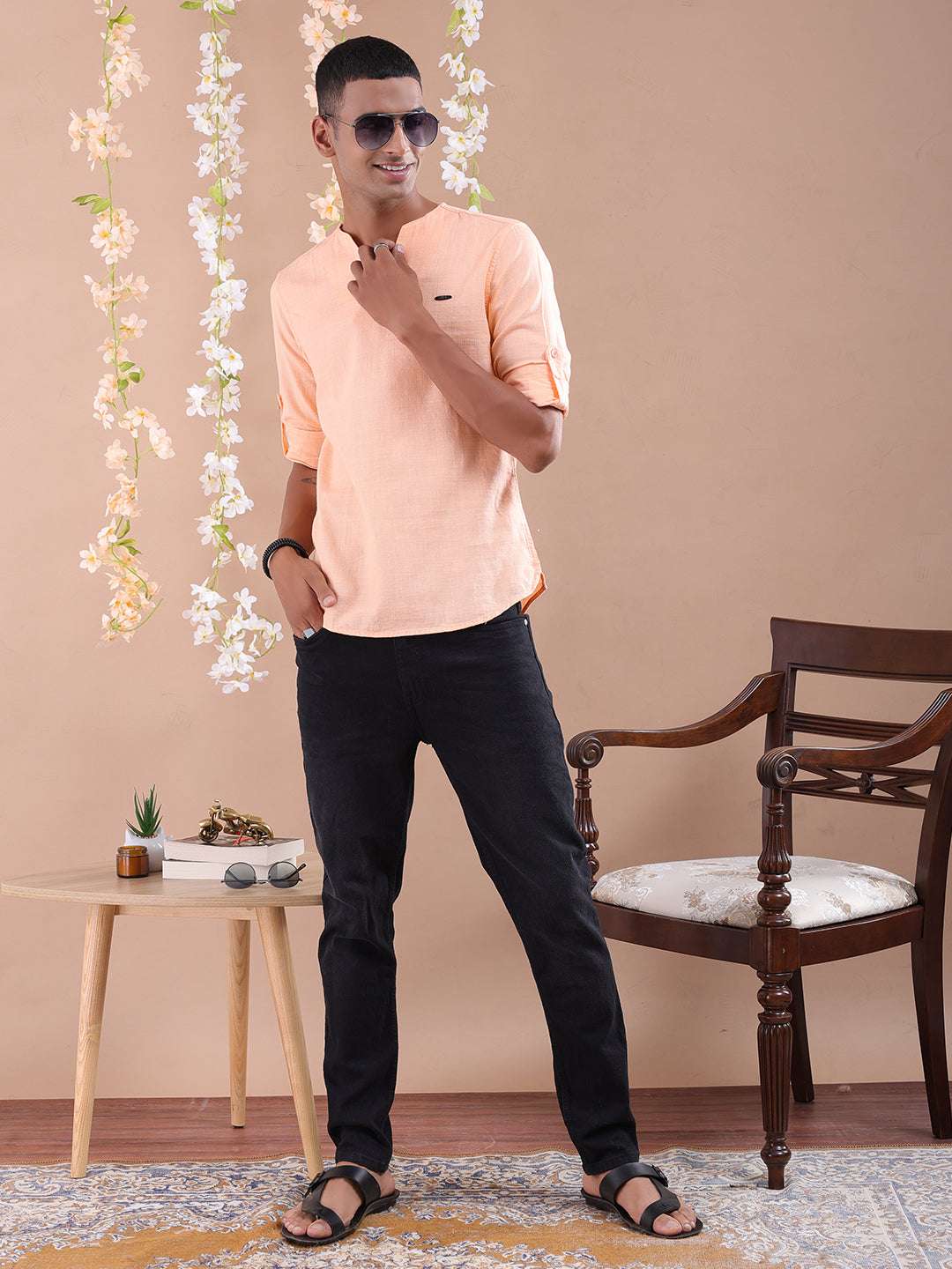 Shop Men V-Neck Kurta Online.