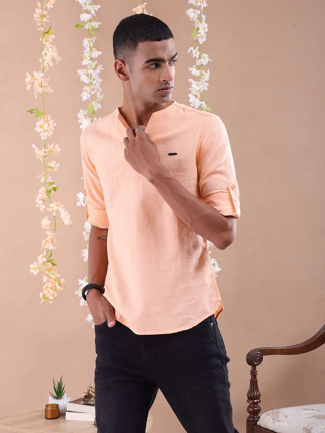 Shop Men V-Neck Kurta Online.