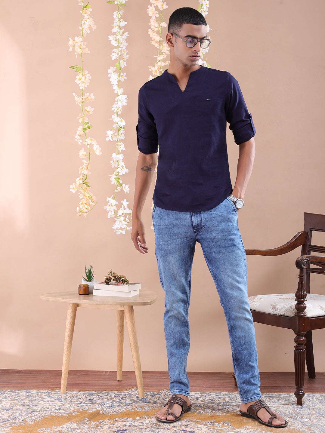 Shop Men V-Neck Kurta Online.