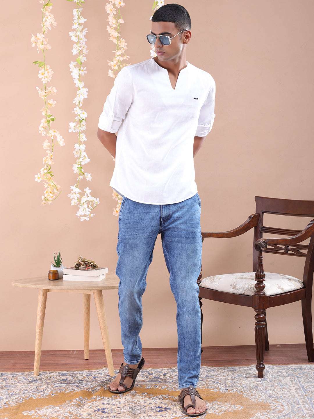 Shop Men V-Neck Kurta Online.