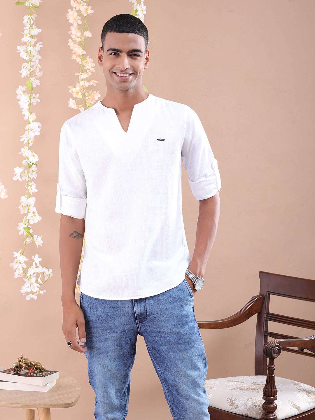 Shop Men V-Neck Kurta Online.